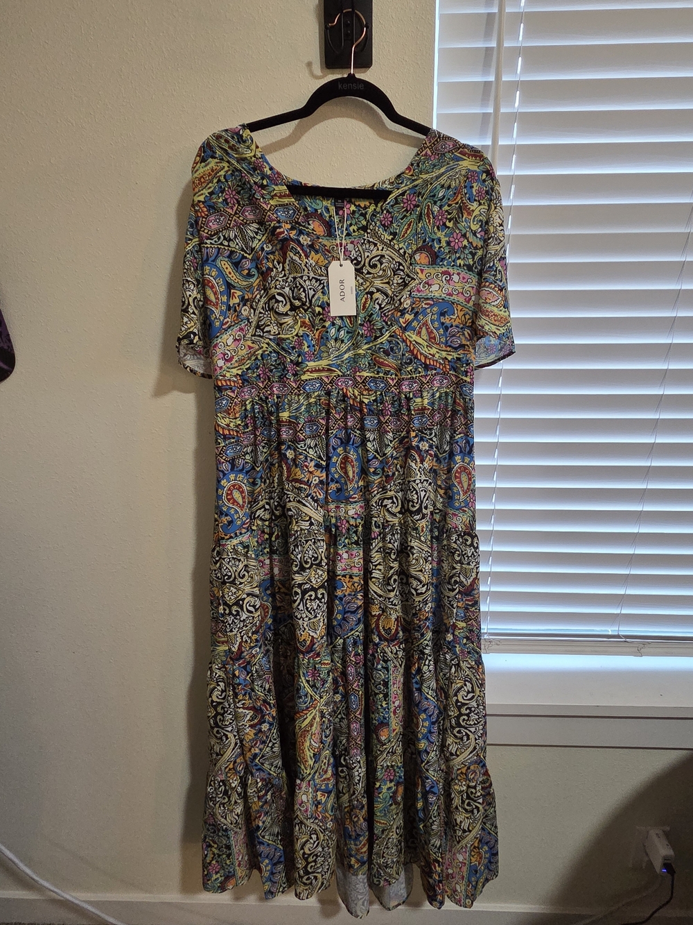 Size 2X Boho Floral Paisley Tiered Midi Dress - Multicolor